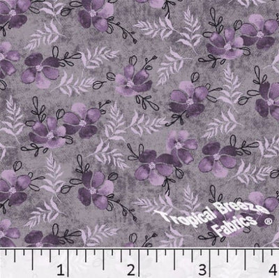 Lilac Floral Leaf Sprigs Poly Cotton Fabric