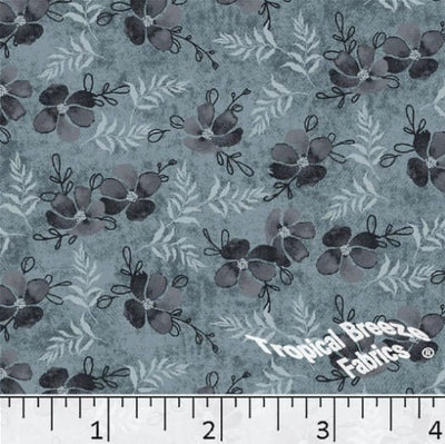 Teal Floral Leaf Sprigs Poly Cotton Fabric