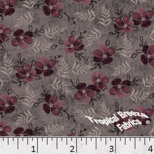 Mocha Floral Leaf Sprigs Poly Cotton Fabric