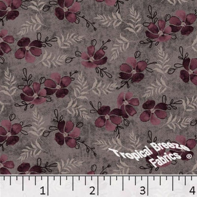 Mocha Floral Leaf Sprigs Poly Cotton Fabric