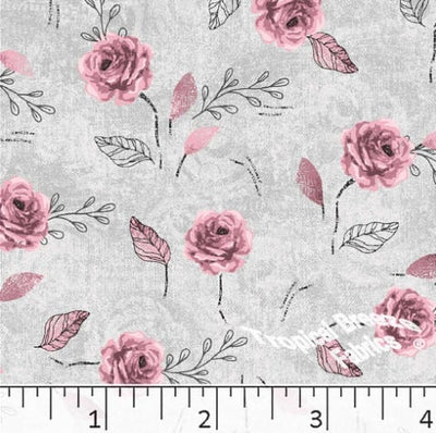 Pink Sketched Roses Poly Cotton Fabric - 21"