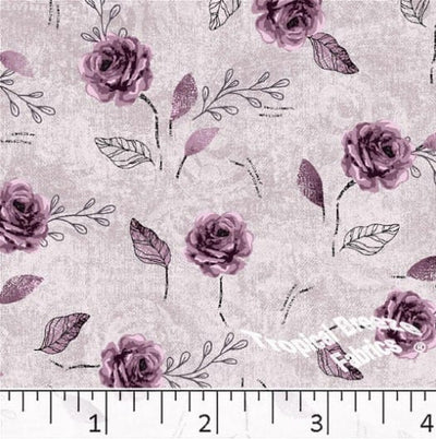 Grapemist Sketched Roses Poly Cotton Fabric