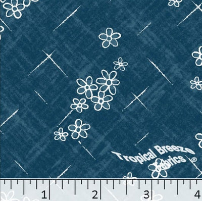 Dark Teal Cute Scattered Floral Poly Cotton Fabric