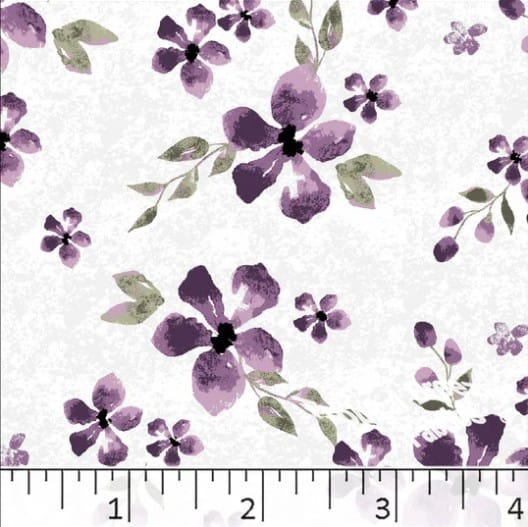 Purple Plum Flowers Poly Cotton Fabric
