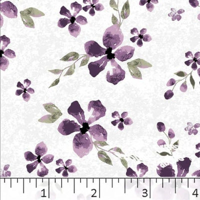 Purple Plum Flowers Poly Cotton Fabric