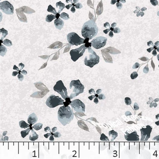 Slate Blue Flowers Poly Cotton Fabric