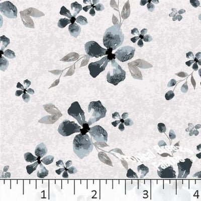 Slate Blue Flowers Poly Cotton Fabric