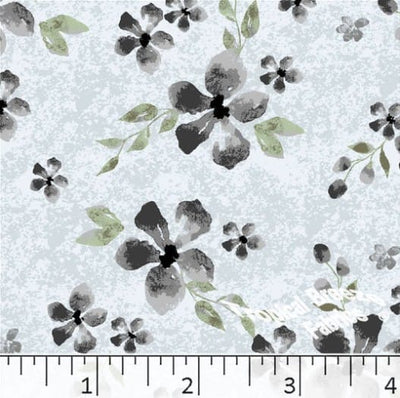 Light Blue Flowers Poly Cotton Fabric
