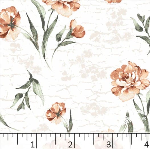 Tangerine Rock Peonies Poly Cotton Fabric