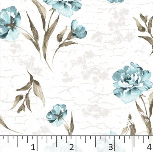 Aqua Rock Peonies Poly Cotton Fabric