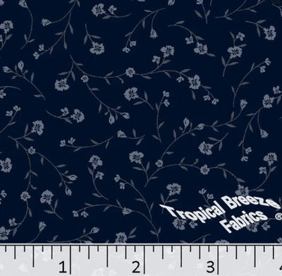 Navy Floral Linen Weave Poly Cotton Fabric