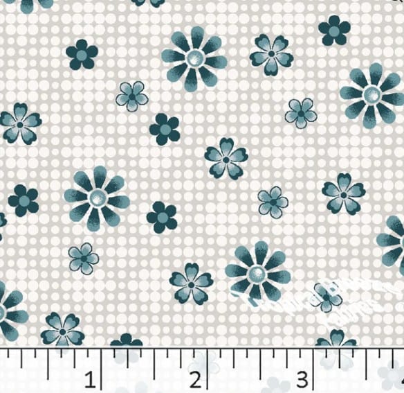 Teal Floral Dot Poly Cotton Fabric