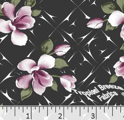 Charcoal Large Floral Poly Cotton Fabric