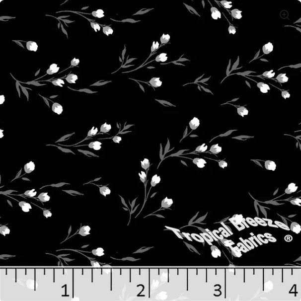 Black Floral Poly Cotton Dress Fabric