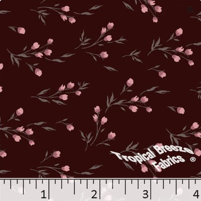 Mocha Floral Poly Cotton Dress Fabric