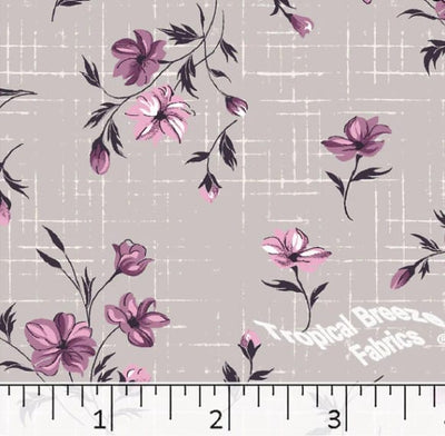 Silver & Purple Floral Poly Cotton Dress Fabric