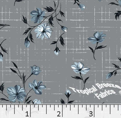 Slate Blue Floral Poly Cotton Dress Fabric