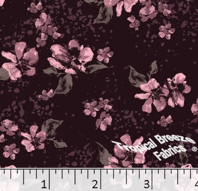 Wine Floral Poly Cotton Dress Fabric