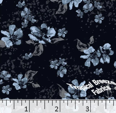 Blue Floral Poly Cotton Dress Fabric