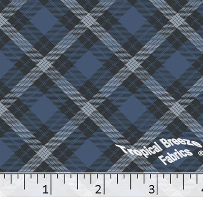 Dark Blue Diagonal Plaid Poly Cotton Dress Fabric