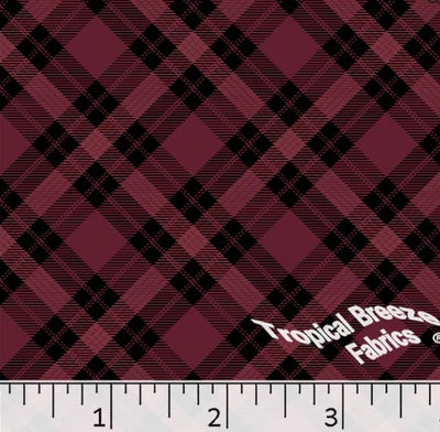 Burgundy Diagonal Plaid Poly Cotton Dress Fabric