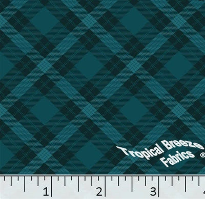 Turquoise Diagonal Plaid Poly Cotton Dress Fabric