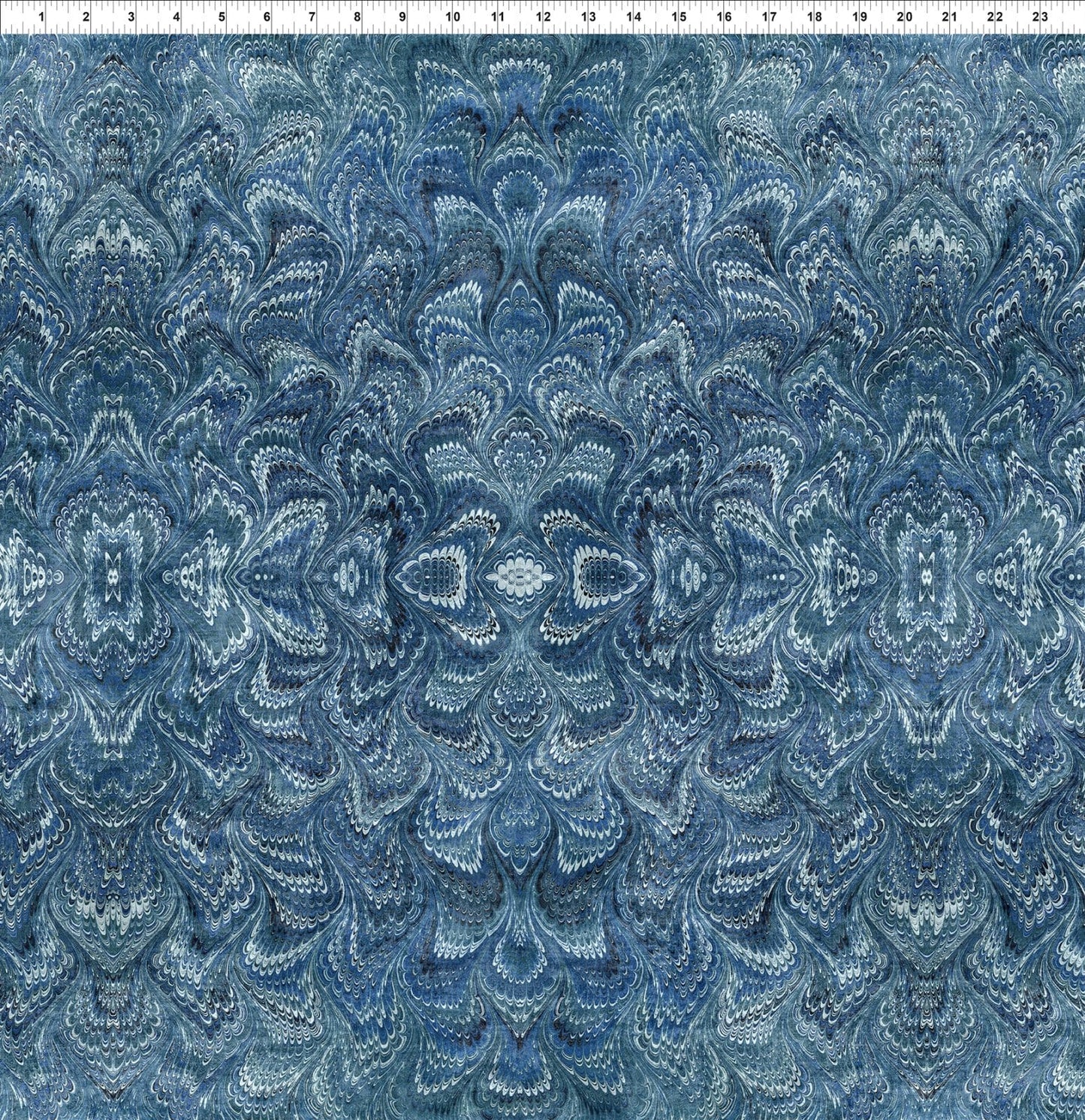 In the Beginning Carpet Bag Romance Marble Quilting Cotton Fabric- Blue