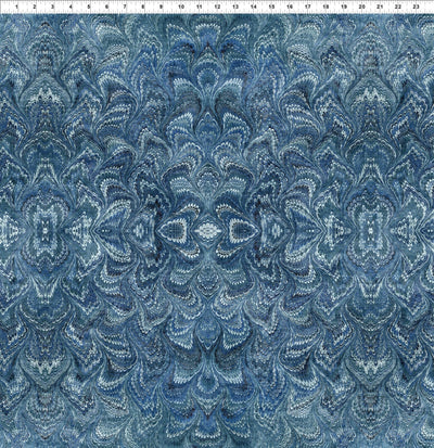 In the Beginning Carpet Bag Romance Marble Quilting Cotton Fabric- Blue