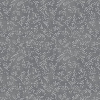 Benartex Wooly Cats Harvest Berry Leaves Quilting Cotton Fabric- Grey