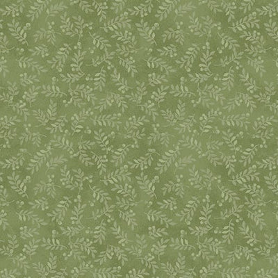 Benartex Wooly Cats Harvest Berry Leaves Quilting Cotton Fabric- Moss