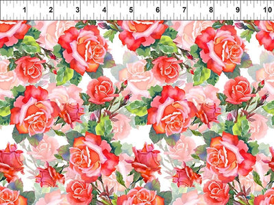 In the Beginning Decoupage Roses Quilting Cotton Fabric- Red