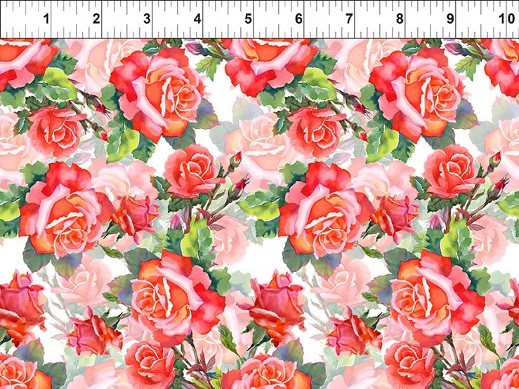 In the Beginning Decoupage Roses Quilting Cotton Fabric- Red