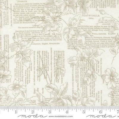 Moda Fabrics Muse Poetry of Flowers Text and Words Floral Toile Quilting Cotton Fabric- Porcelain