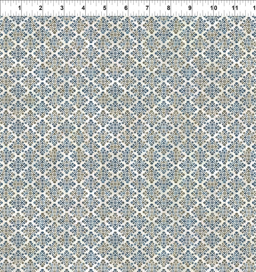 In the Beginning Carpet Bag Romance Medallion Quilting Cotton Fabric- Blue