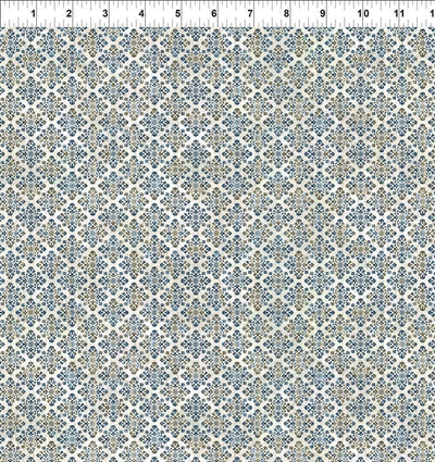 In the Beginning Carpet Bag Romance Medallion Quilting Cotton Fabric- Blue