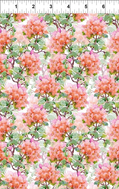 In the Beginning Decoupage Rhododendron Quilting Cotton Fabric- Salmon