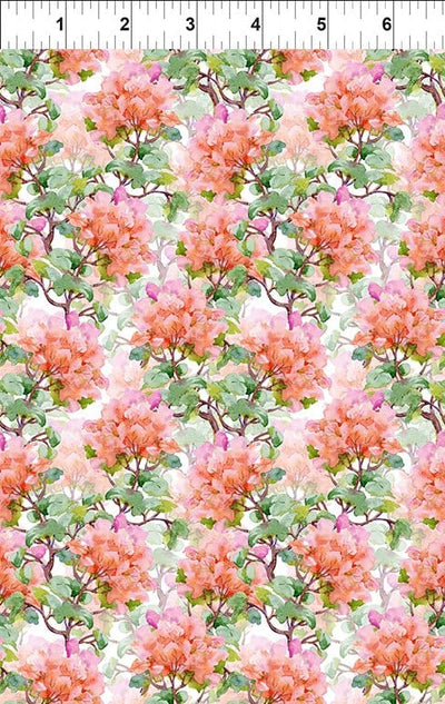 In the Beginning Decoupage Rhododendron Quilting Cotton Fabric- Salmon
