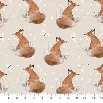Figo Fabrics Charmwood Fox Quilting Cotton Fabric- Cream
