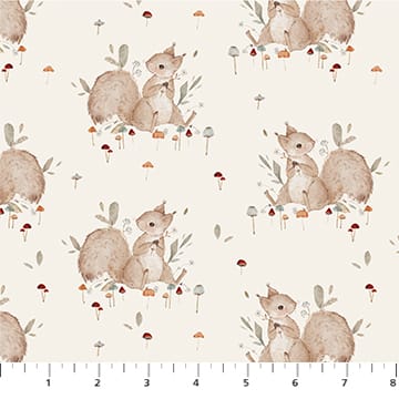 Figo Fabrics Charmwood Squirrels Quilting Cotton Fabric- Cream