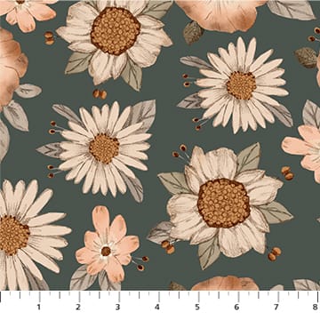 Figo Fabrics Charmwood Large Floral Quilting Cotton Fabric- Spruce