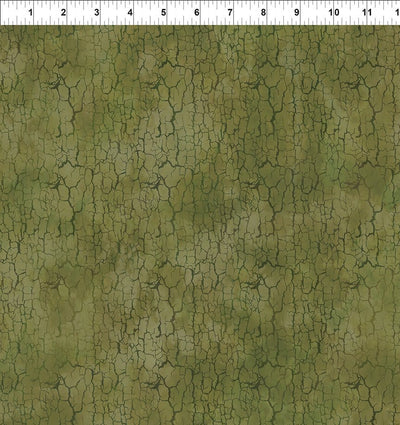 In The Beginning Carpet Bag Romance Crackle Quilting Cotton Fabric- Dark Green