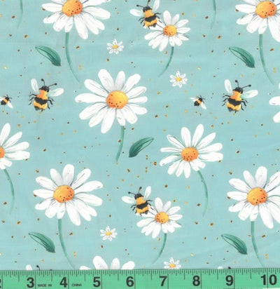 Aqua Daisy & Bees DTY Brushed Knit Fabric