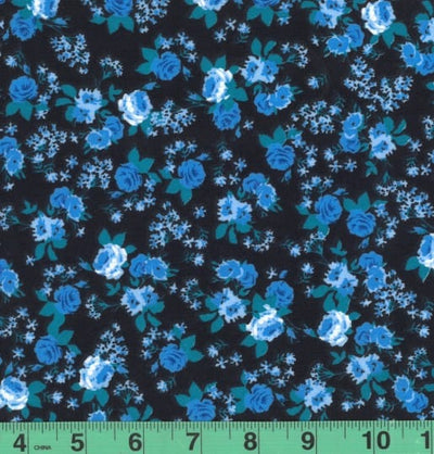 Arabesque Navy Roses Easycare Poly Cotton Fabric