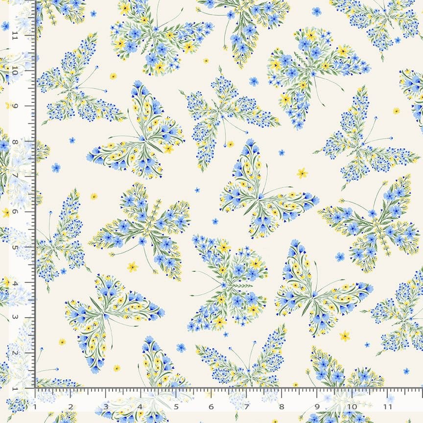 Timeless Treasures Bee Kind Floral Butterflies Quilting Cotton Fabric- Cream