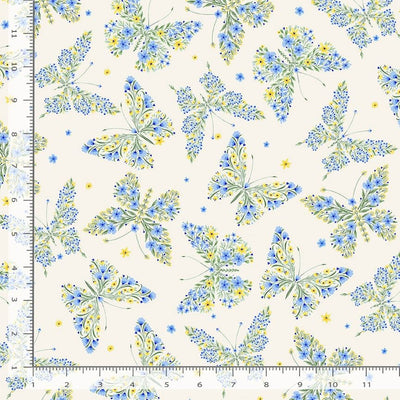 Timeless Treasures Bee Kind Floral Butterflies Quilting Cotton Fabric- Cream