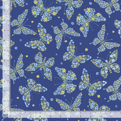 Timeless Treasures Bee Kind Floral Butterflies Quilting Cotton Fabric- Navy