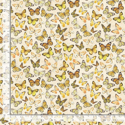 Timeless Treasures Sunflower Farm Tossed Butterflies Quilting Cotton Fabric- Cream