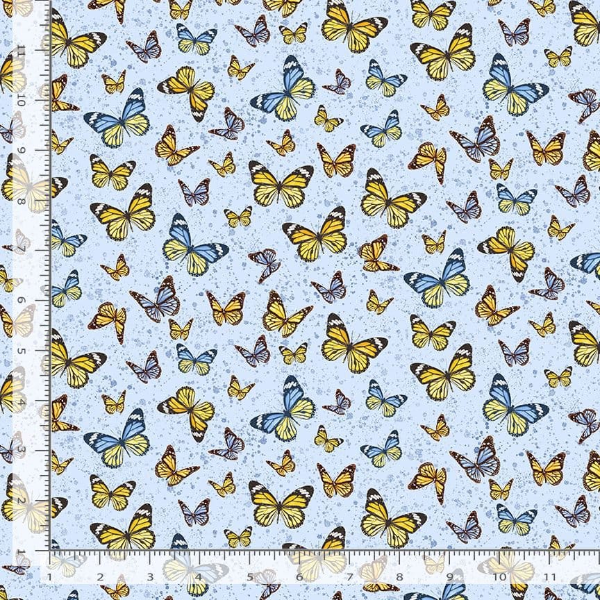 Timeless Treasures Limoncello Tossed Butterflies Quilting Cotton Fabric- Blue