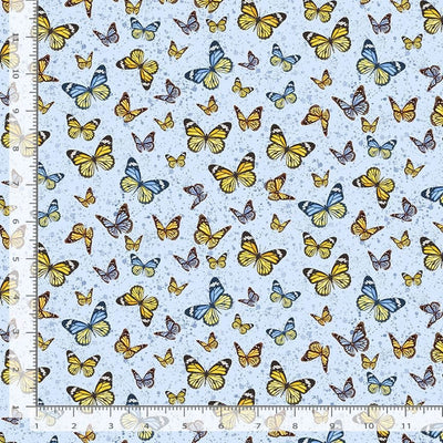 Timeless Treasures Limoncello Tossed Butterflies Quilting Cotton Fabric- Blue