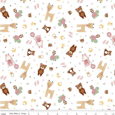 Riley Blake Baby Girl Animals Quilting Cotton Fabric- White
